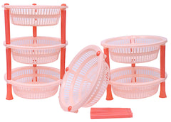 Kuber Industries Plastic 2 Pieces 3 Layer Multi-Purpose Kitchen Storage Basket Rack (Beige)-Ctktc25197