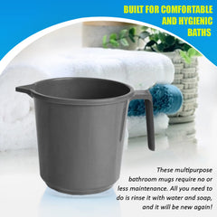 Kuber Industries Plastic Lightweight, Unbreakable Bathroom Mug 1.5 Litre (Grey, Pack of 6)