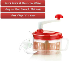 Heart Home Plastic ChopNchurn/ 2 in 1 Vegetable and Fruit Chopper with Beating Blade,Churner,Grater, Slicer /Lassi Maker,Red-HEARTK10205
