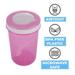 Kuber Industries Containers Set for Kitchen|BPA-Free Plastic 500 ML Storage Containers Set with Spoon for Kitchen Set of 3 (Pink)