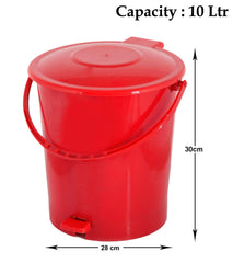 Kuber Industries Plastic Pedal Dustbin/Wastebin With Handle, 10 Liter (Red)-47KM0923