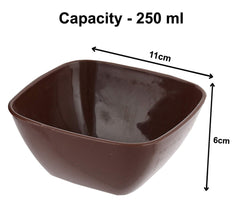 Fun Homes Microwave Safe Unbreakable Plastic Square Katori/Bowl Set for,Rice,Soup,Pasta,Salad Bowls, 250 Ml (Set of 6) Brown & Green-FHUNH15289
