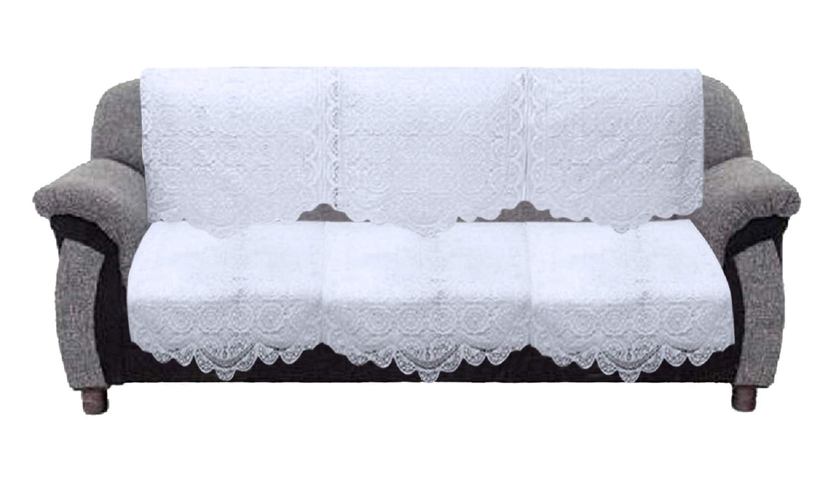 Heart Home CTHH03063 Standard Circle Design Cotton 3 Seater Sofa Cover (White) 2 Piece