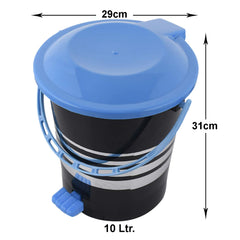 Kuber Industries Pedal Dustbin|Plastic Pedal Dustbin|Kitchen Waste Paper Bin|Dustbin For Bedroom|Blue Lid 10 Liter Dustbin|Pack of 2 (Black)