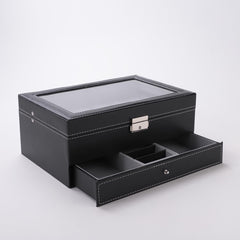 Kuber Industries Double Layer 12 Slots Watch And Jewellery Organizer (Black)