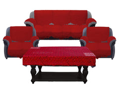 Kuber Industries Circle Design Cotton 5 Seater Sofa Cover with 6 Pieces Arms Cover and 1 Center Table Cover Use Both Side (Set Of17, Maroon)-KUBMART11995, Standard