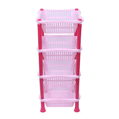 Kuber Industries Plastic 4 Layer Multi-Purpose Kitchen Storage Basket Rack (Pink)-Ctktc25271