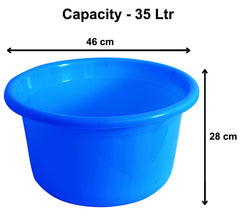 Kuber Industries Unbreakable Plastic Multipurpose Bath Tub/Washing Tub 35 LTR (Blue)-KUBMART11727