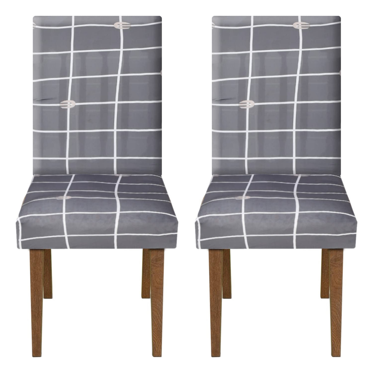 Heart Home Check Printed Elastic Stretchable Polyster Chair Cover for Home, Office, Hotels, Wedding Banquet- Pack of 2 (Grey)-50HH0881
