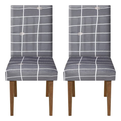 Heart Home Check Printed Elastic Stretchable Polyster Chair Cover for Home, Office, Hotels, Wedding Banquet- Pack of 2 (Grey)-50HH0881