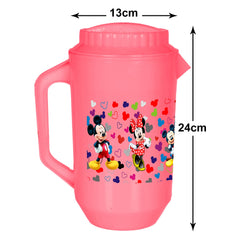 Kuber Industries Mickey & Friends Print Unbreakable Plastic Water Jug with Lid for Home, Kitchen, Office 2 Liter Pack of 3 (Pink)