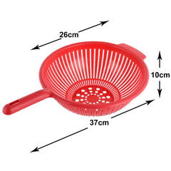 Heart Home Multifunctional Plastic Drain Strainer, Colander, Washing Basket for Home Kitchen Supplies with Handle (Red)-50HH01837