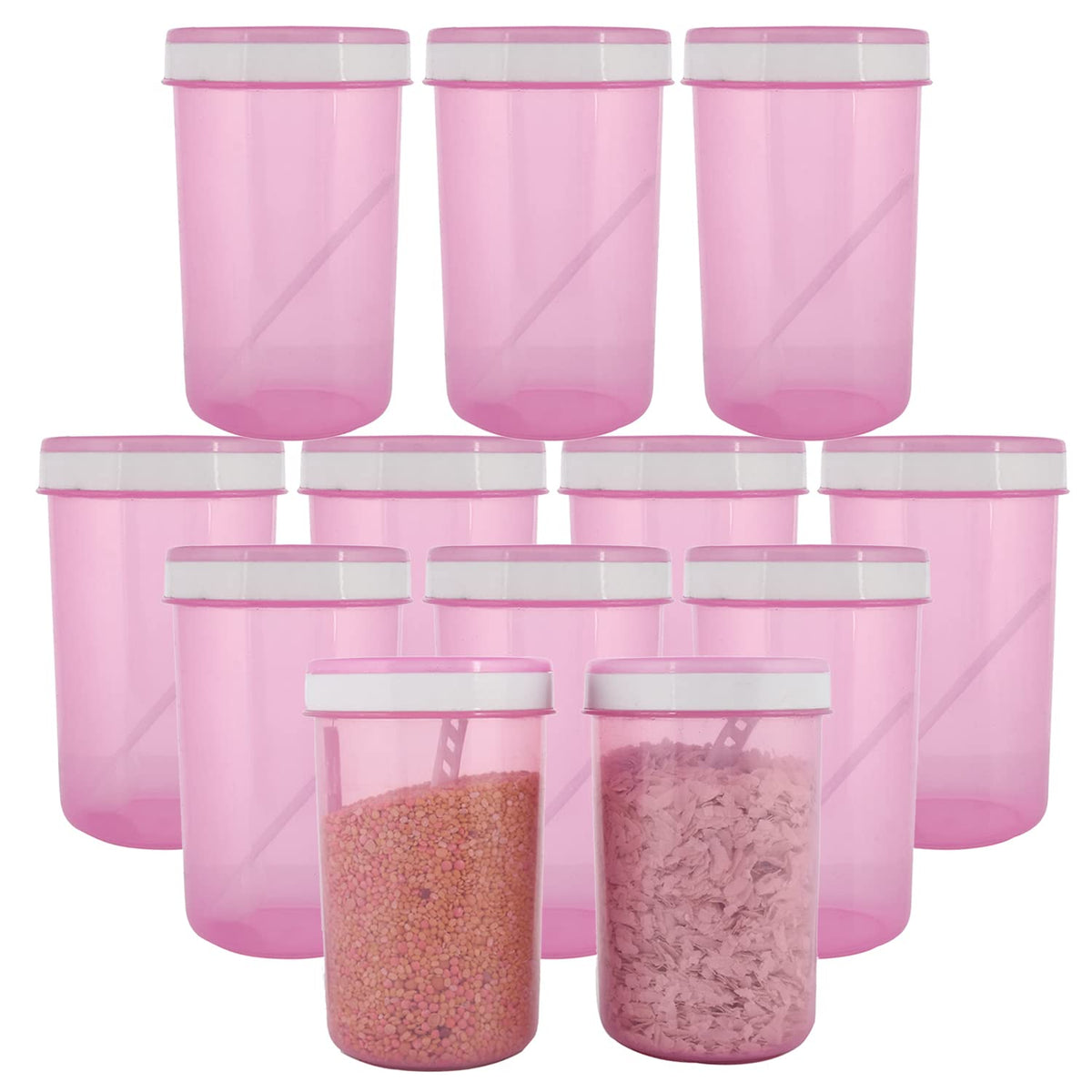 Kuber Industries Containers Set for Kitchen|BPA-Free Plastic 500 ML Storage Containers Set with Spoon for Kitchen|Pack of 12 (Pink)