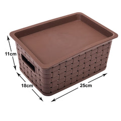 Kuber Industries BPA Free Attractive Design Multipurpose Small Trendy Storage Basket With Lid|Material-Plastic|Color-Brown,Beige|Pack of 2