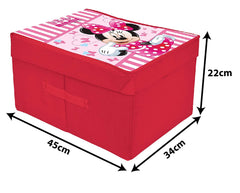 Heart Home Disney Minnie Print Foldable Storage Box|Clothes Storage Basket With Handle & Lid For Toys 45 Ltr.,Pack of 2 (Pink)