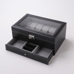 Kuber Industries Double Layer 12 Slots Watch And Jewellery Organizer (Black)