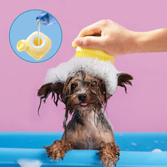 Kuber Industries Dog Brush with Shampoo Container|Cat & Dog Bath Brush for Bathing|Exfoliating|Scrubbing|Massaging & Relaxing|Soft Silicone|Suitable for All Pets|PT230Y|Yellow
