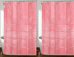 Heart Home 7 Feet PVC Shower Curtain/AC Curtain for Bathroom, Living Room with 8 Hooks Pack of 2 (Pink) 52HH4100