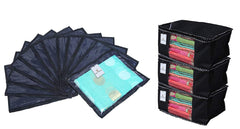Kuber Industries 12 Pieces Non Woven Packing Saree Cover & 3 Pieces Multi Saree Cover Black