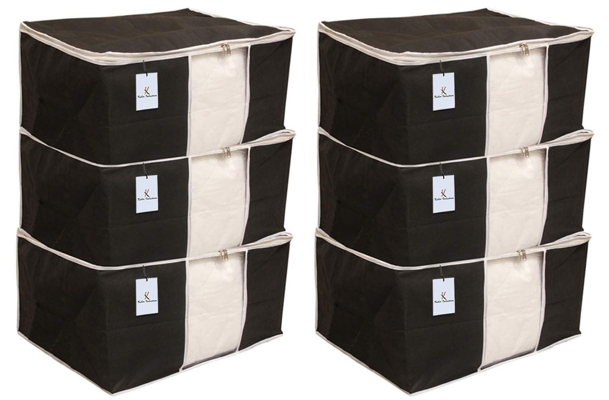 Kuber Industries 6 Piece Non Woven Saree Cover Set, Black