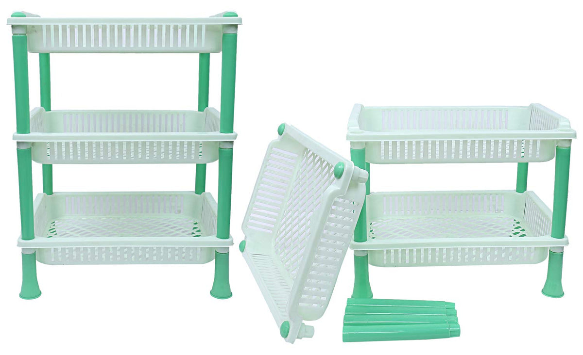 Kuber industries Plastic 2 Pieces 3 Layer Multi-Purpose Kitchen Storage Basket Rack (Green)-CTKTC25257