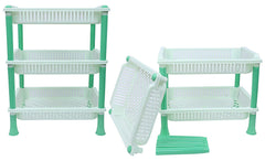 Kuber industries Plastic 2 Pieces 3 Layer Multi-Purpose Kitchen Storage Basket Rack (Green)-CTKTC25257