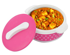 Heart Home Dot Printed BPA Free Food Grade Inner Stainless Steel Casserole Keeps Chapati, Food, Curry with Lid, 1500ml- Pack of 2 (Pink)-HS42KUBMART25028