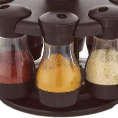 Kuber Industries 2 Pieces Multipurpose Revolving Plastic Spice Rack 8 Pieces Masala Box/Condiment Set/Masala Boxes for Kitchen (Brown) - CTKTC030861