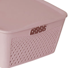 Heart Home Netted Design Unbreakable Multipurpose Square Shape Plastic Storage Baskets with lid Large (Grey)