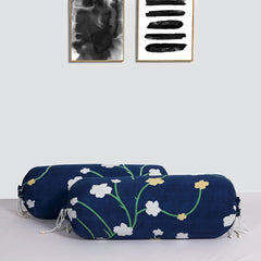 Heart Home Bolster Cover|Soft Cotton Bolster Cover Set|Diwan Round Bolster Pillow Covers|Luxurious Floral Print Roll Masand Cover|16x32 Inch|Pack of 2 (Multi)
