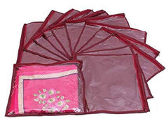 Kuber Industries Single Saree Covers With Zip|Saree Packing Covers For Wedding|Saree Cover Set Of 12 (Maroon)