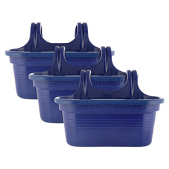 Kuber Industries Hanging Flower Pot|Double Hook Plant Container|Durable Plastic Glossy Finish Pots for Home|Balcony|Garden|12 Inch|Pack of 3 (Blue)