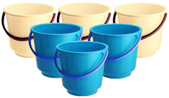 Kuber Industries 6 Pieces Unbreakable Strong Plastic Bathroom Bucket 13 LTR (Cream & Blue) -CTKTC37955