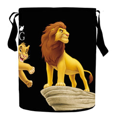 Kuber Industries Disney Lion King Print Round Non Woven Fabric Foldable Laundry Organiser with Handles,45 LTR (Black)-KUBMART11644, Pack of 1