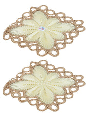 Heart Home Flower Design Square Cotton Coasters, Set of 2 (Cream)