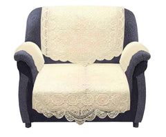 Heart Home Square Design Cotton 5 Seater Sofa Cover Set with 6 Pieces Arms Cover and 1 Center Table Cover (Set of 17, Cream)-HEART12006,Standard