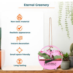 Kuber Industries Hanging Artificial Plants for Home Décor|Natural Looking Indoor Fake Plants with Pot|Artificial Flowers for Decoration (Pink)
