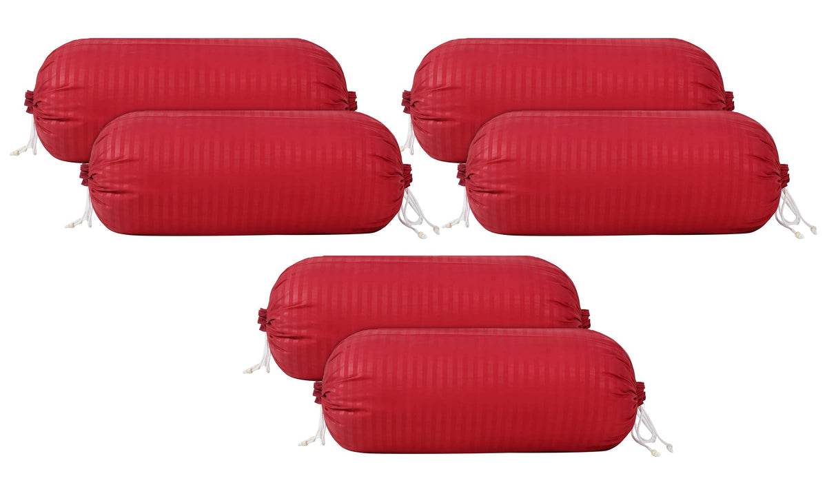 Heart Home Linning Design Cotton Bolster Cover- Set of 6, 16"x32" (Maroon)-44HH0157