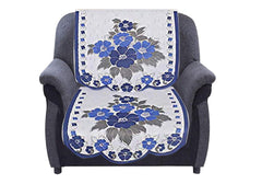 Kuber Industries Flower Design 6 Piece Cotton Sofa Cover Set - White & Blue, Standard Size (CTKTC03475)