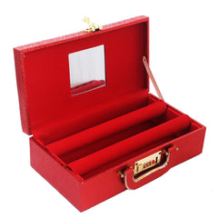 Kuber Industries Wooden Number Lock System 2 Rod Bangle Box|Singaardani|Vanity Organizer With Mirror & Handle (Maroon)