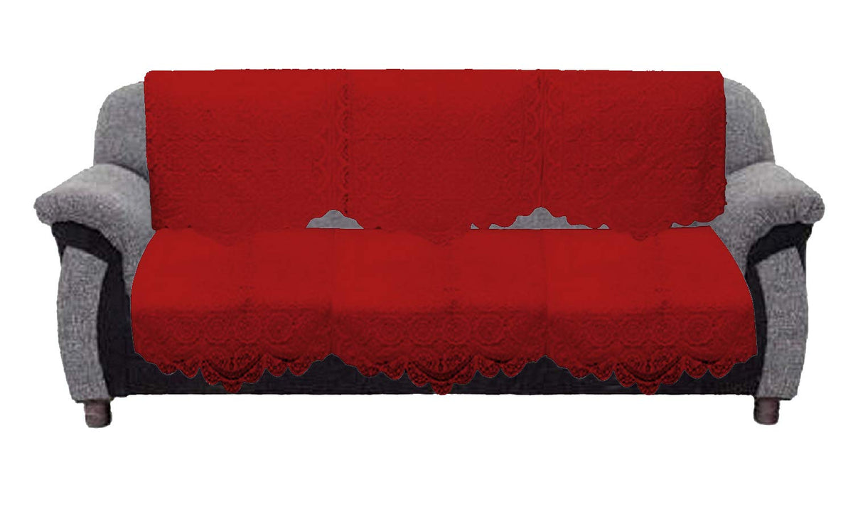Kuber Industries Circle Design Cotton 2 Pieces 3 Seater Sofa Cover (Standard, Maroon) - CTKTC028677