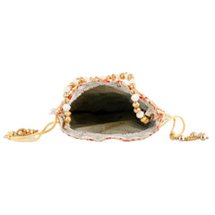 Kuber Industries Ethnic Clutch Silk 2 Pieces Potli Batwa Pouch Bag with Beadwork Gift for Women (Red & Cream) - CTKTC42147