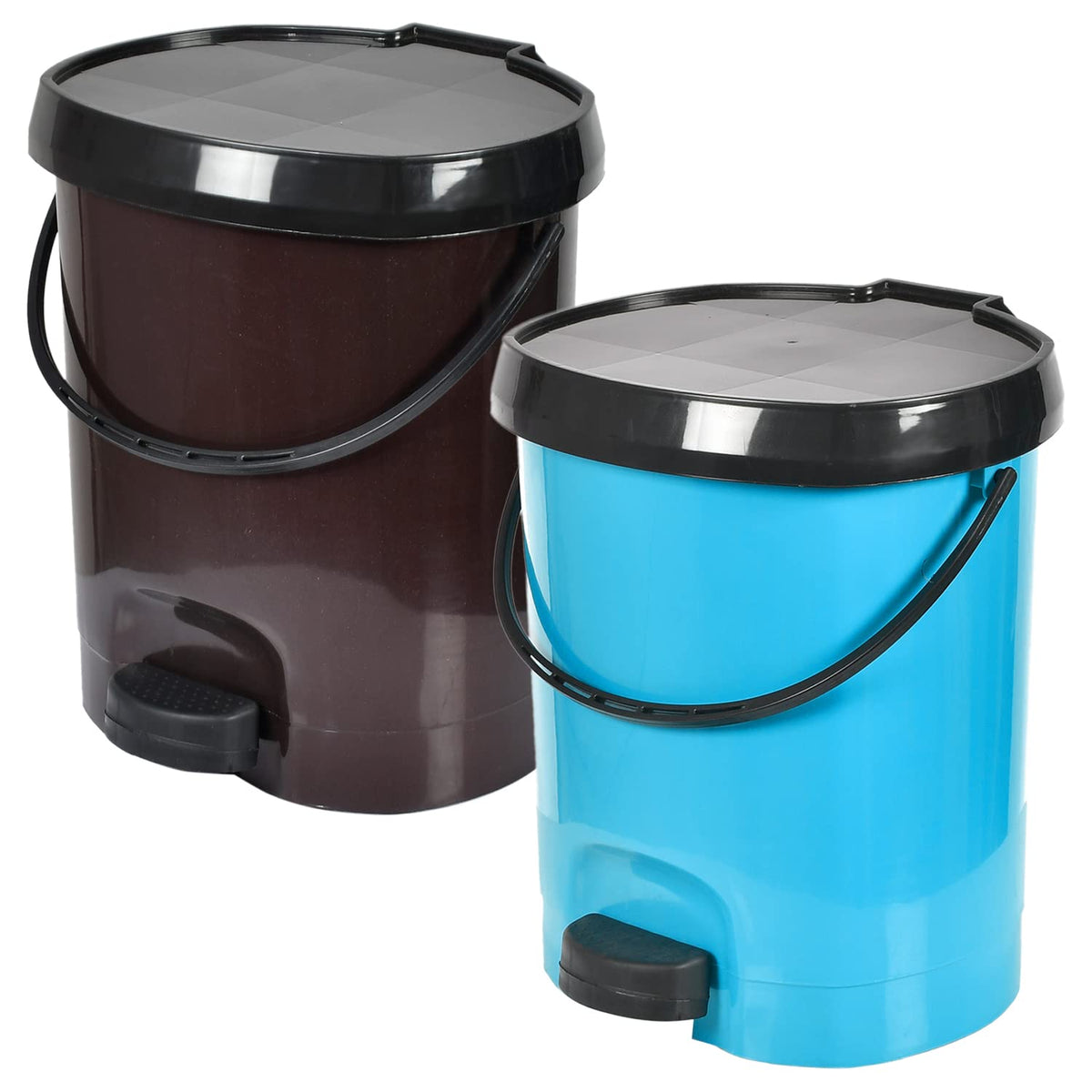Heart Home Multiuses Plastic Pedal Dustbin, Waste Bin, Trash Can With Detachable Bucket, 10 Litre- Pack of 2 (Brown)-47HH0731