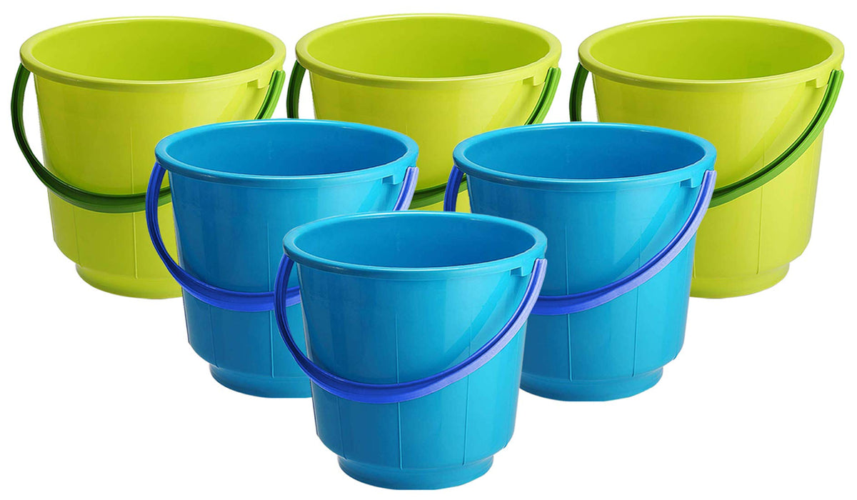 Kuber Industries 6 Pieces Unbreakable Strong Plastic Bathroom Bucket 13 LTR (Green & Blue) -CTKTC43028