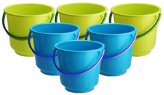 Kuber Industries 6 Pieces Unbreakable Strong Plastic Bathroom Bucket 13 LTR (Green & Blue) -CTKTC43028