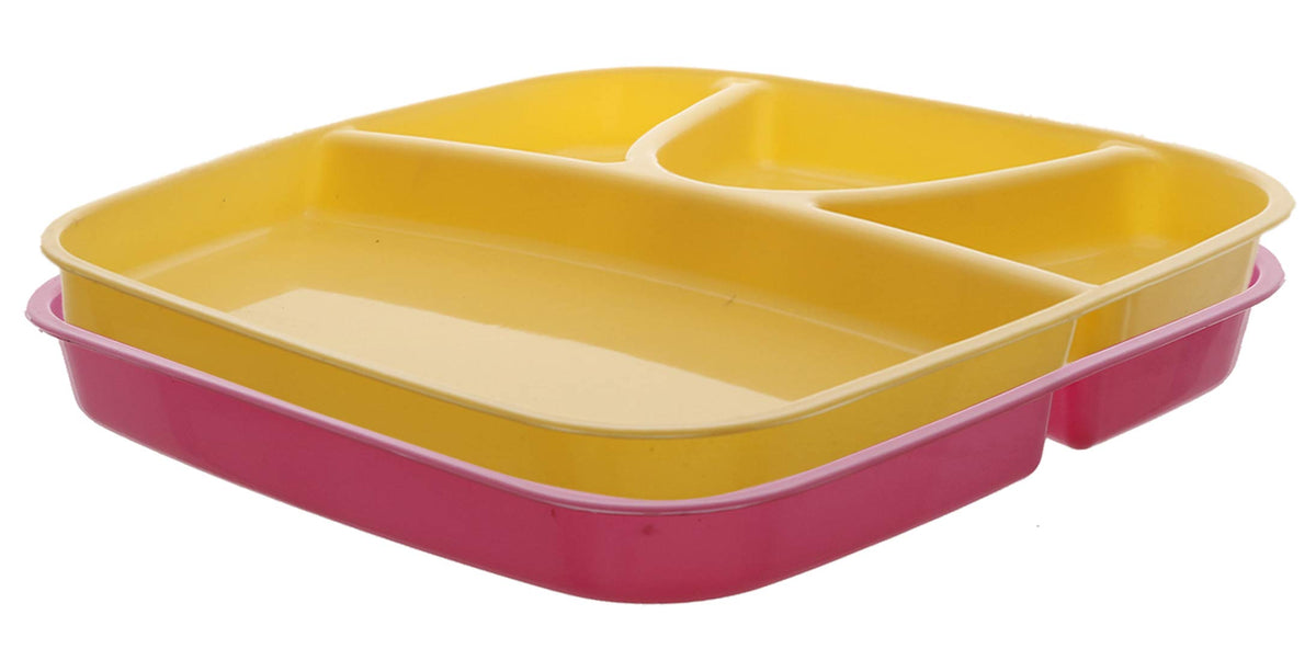 Heart Home 2 Pieces Microwave Safe Unbreakable Plastic Food Plate with Partitions (Pink & Yellow) - (CTHH016433)