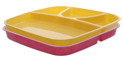 Heart Home 2 Pieces Microwave Safe Unbreakable Plastic Food Plate with Partitions (Pink & Yellow) - (CTHH016433)