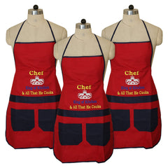 Kuber Industries Cotton Oil Resistant Cooking Kitchen Apron for Men & Women- Pack of 3 (Red)