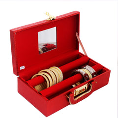 Heart Home Wooden Number Lock System 2 Rod Bangle Box|Singaardani|Vanity Organizer With Mirror & Handle (Maroon)