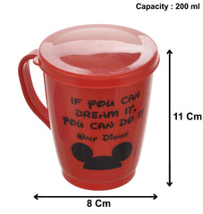 Kuber Industries Mickey Printed Food Grade BPA Free Tea/Coffee Mug for Coffee Tea Cocoa, Camping Mugs with Lid, Pack of 2 (Red), Standard